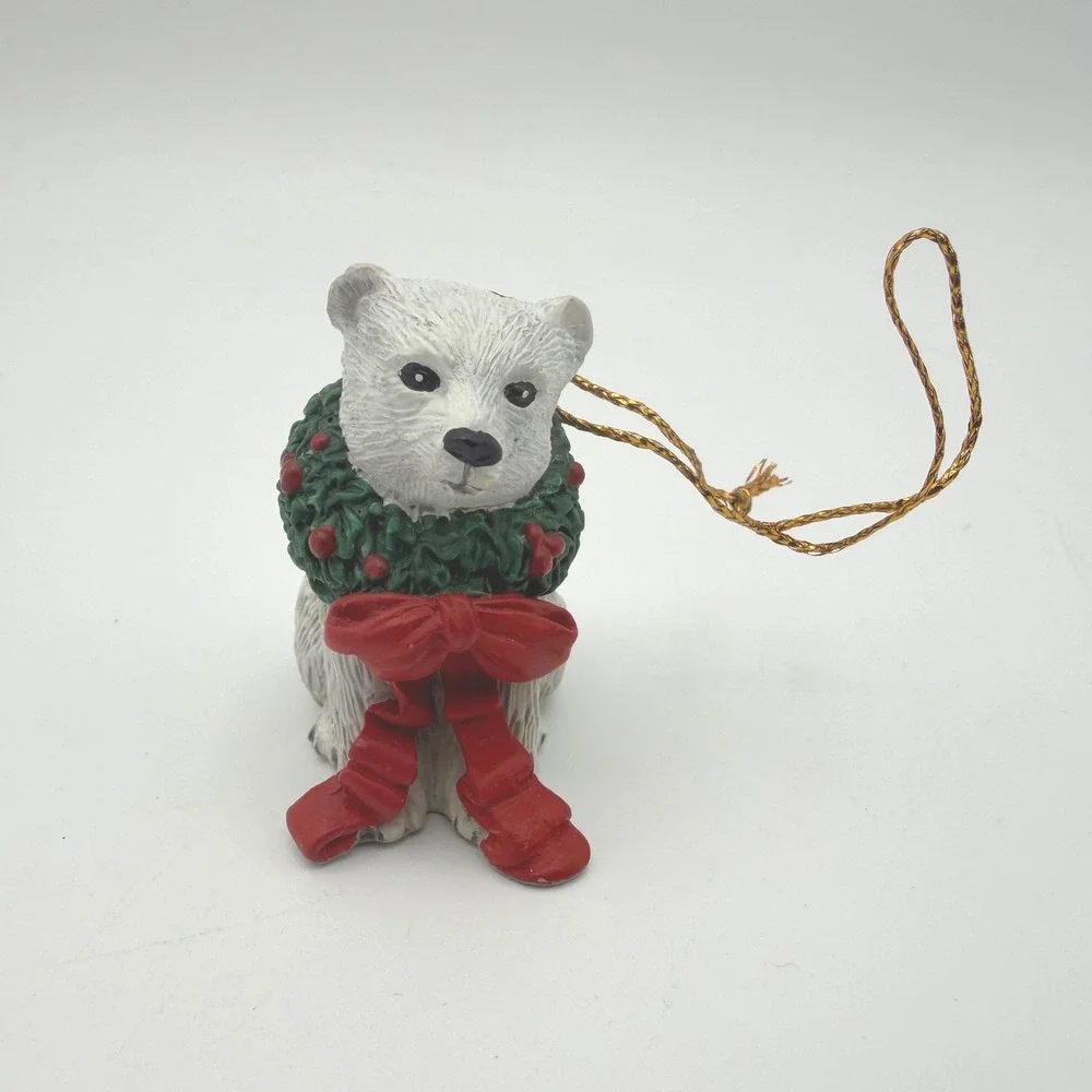 Silver Deer Polar Bear Ornament Christmas Animals White Tom Rubel 1990‎ Vintage